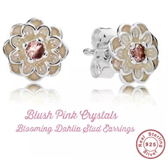 Sterling Sliver Floral Crystal Dahlia Earrings - Picture 1 of 8